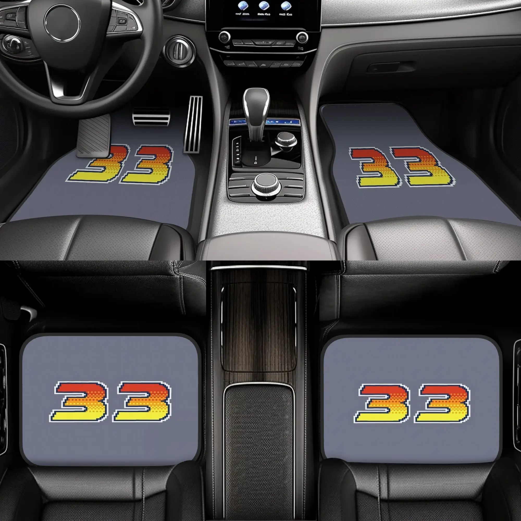 4pcs 33 Pixel Font Thirty Three In Red Orange And Yellow Car Floor Mats, Durable, Fit For Cars, Ideal Gift, Vehicle Interior Mat