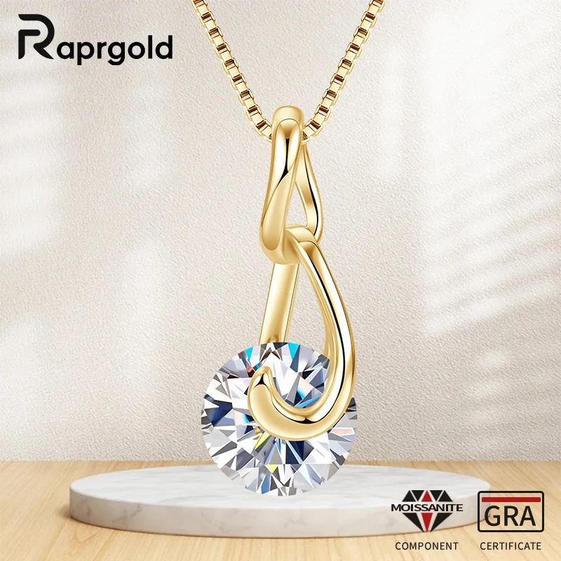 

RAPRGOLD GRA сертифицированные 2,0 карата круглые ожерелья с подвеской из муассанита для женщин, стерлинговое серебро 925 пробы, цепочки на ключицы, ювелирные изделия, подарки