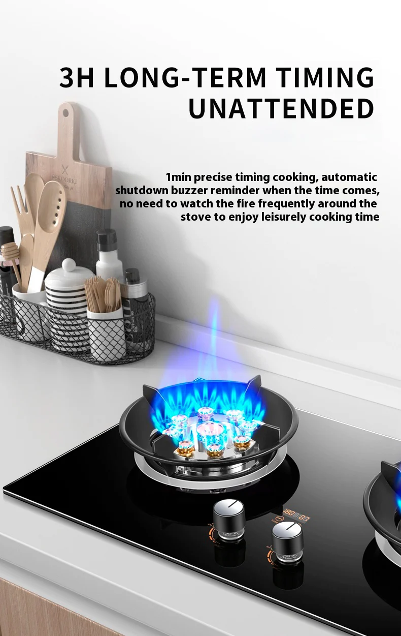 Fornello a gas a risparmio energetico da 5,2 kW 2 fuochi Doppio tavolo GPL per uso domestico Piano cottura a gas naturale Piano cottura a gas incorporato con fuoco feroce