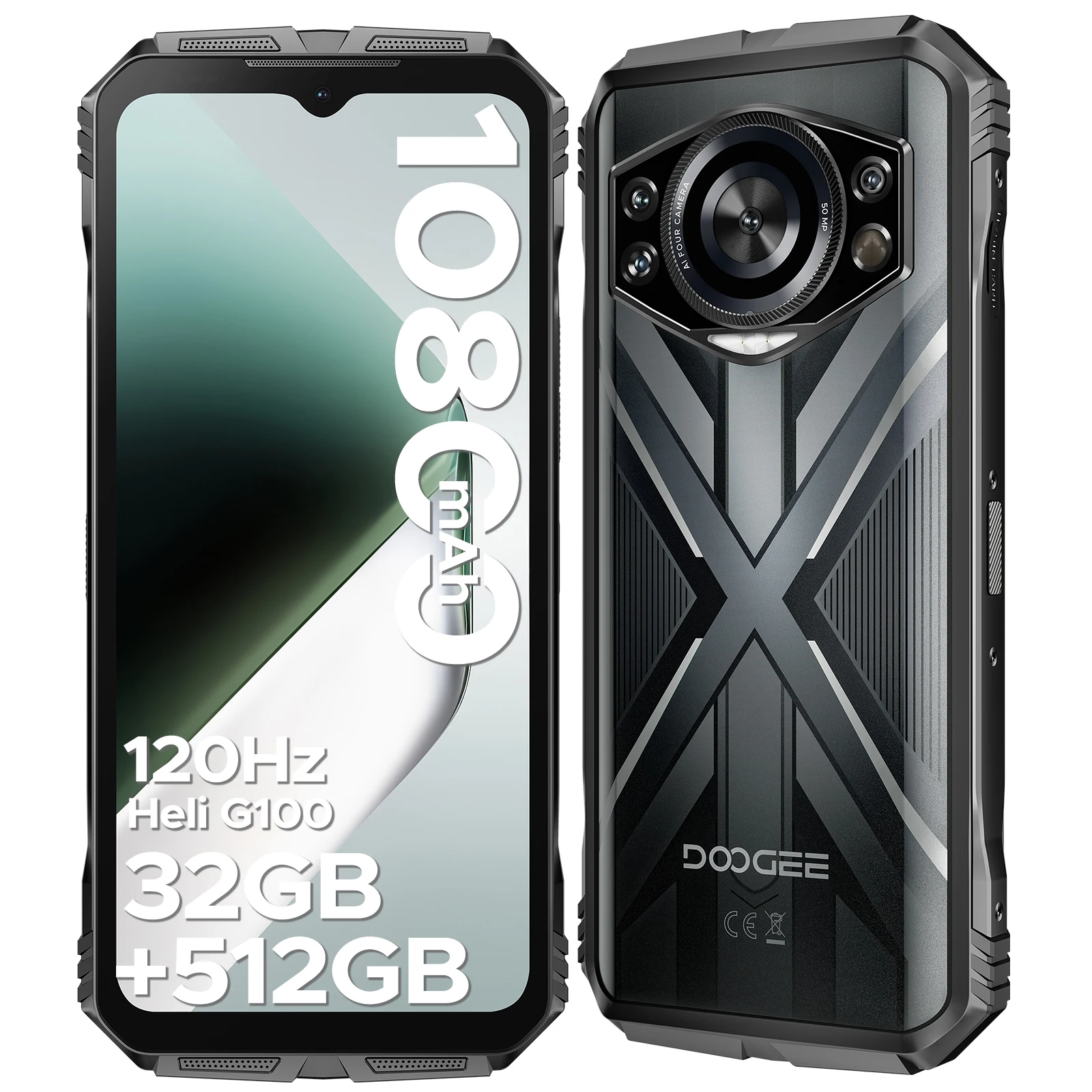 Doogee S Cyber Pro t�l�phone robuste Helio G100 6.6 ''Fhd + 120Hz Ips 12 Go 512 Go 10800 Mah batterie 33 W Charge Nfc Smartphones Nfc