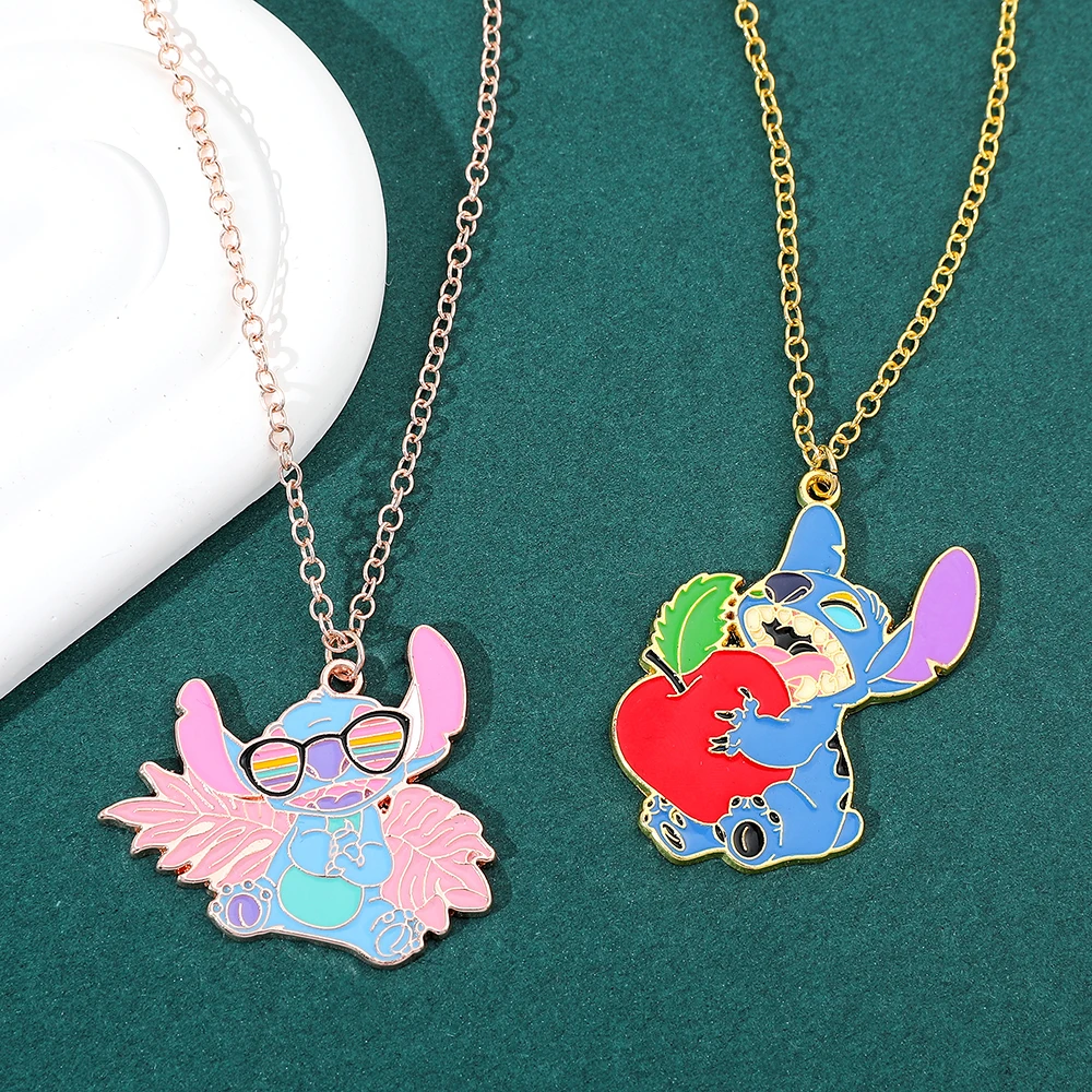 Disney Stitch Pendant Necklace Cartoon Cute Lilo & Stitch Enamel Pendant Inspired Pendant Necklace Trend Jewelry Accessories