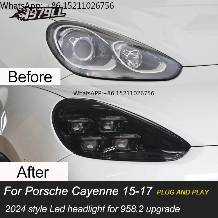 [1979ll] lâmpada de cabeça do carro 2015 2017 2016 958 faróis atualizados para 2024 estilo pdls farol led para porsche cayenne 92a 958.2