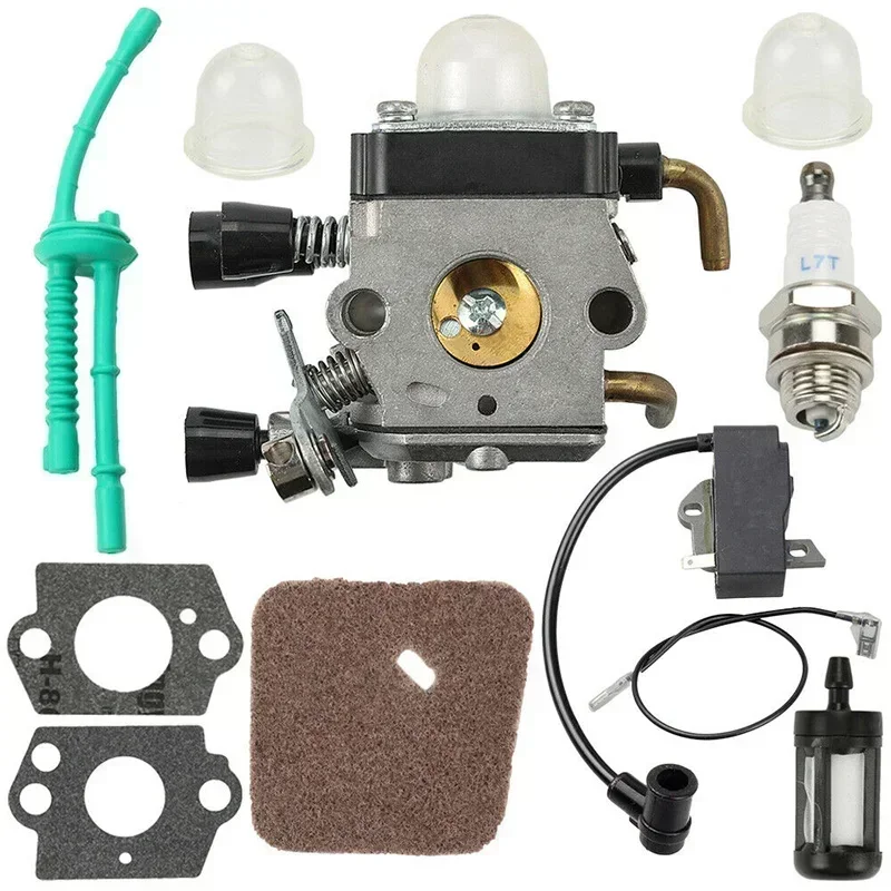 Carburetor Kits with Ignition Coil Fuel Line for STIHL FS74 FS76 FS80 FS85 FS38 FS45 FS55 HS45 C1Q-S66 C1Q-S71 C1Q-S143 Carb