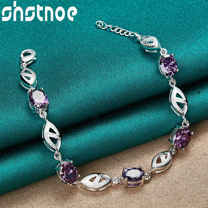 

SHSTONE 925 Sterling Silver Evil Eyes Purple AAA Zircon Link Chain Bracelets Lady Luxury Gift Jewelry For Women Christmas Party