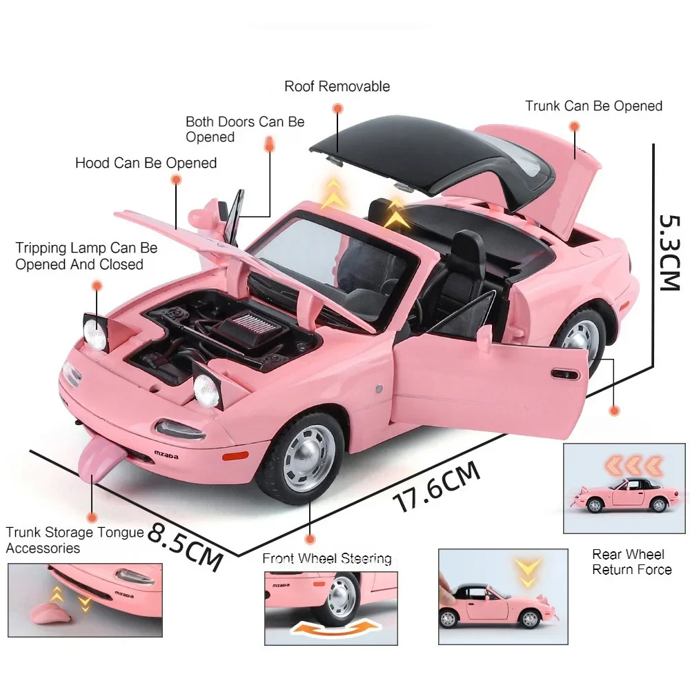 1/24 Scale Mazda MX-5 Toy Alloy Die Cast Models Cars 4 Doors Opened Sports Car Wheel Pull Back Vehicle Kids Boys Xmas Gifts Toys