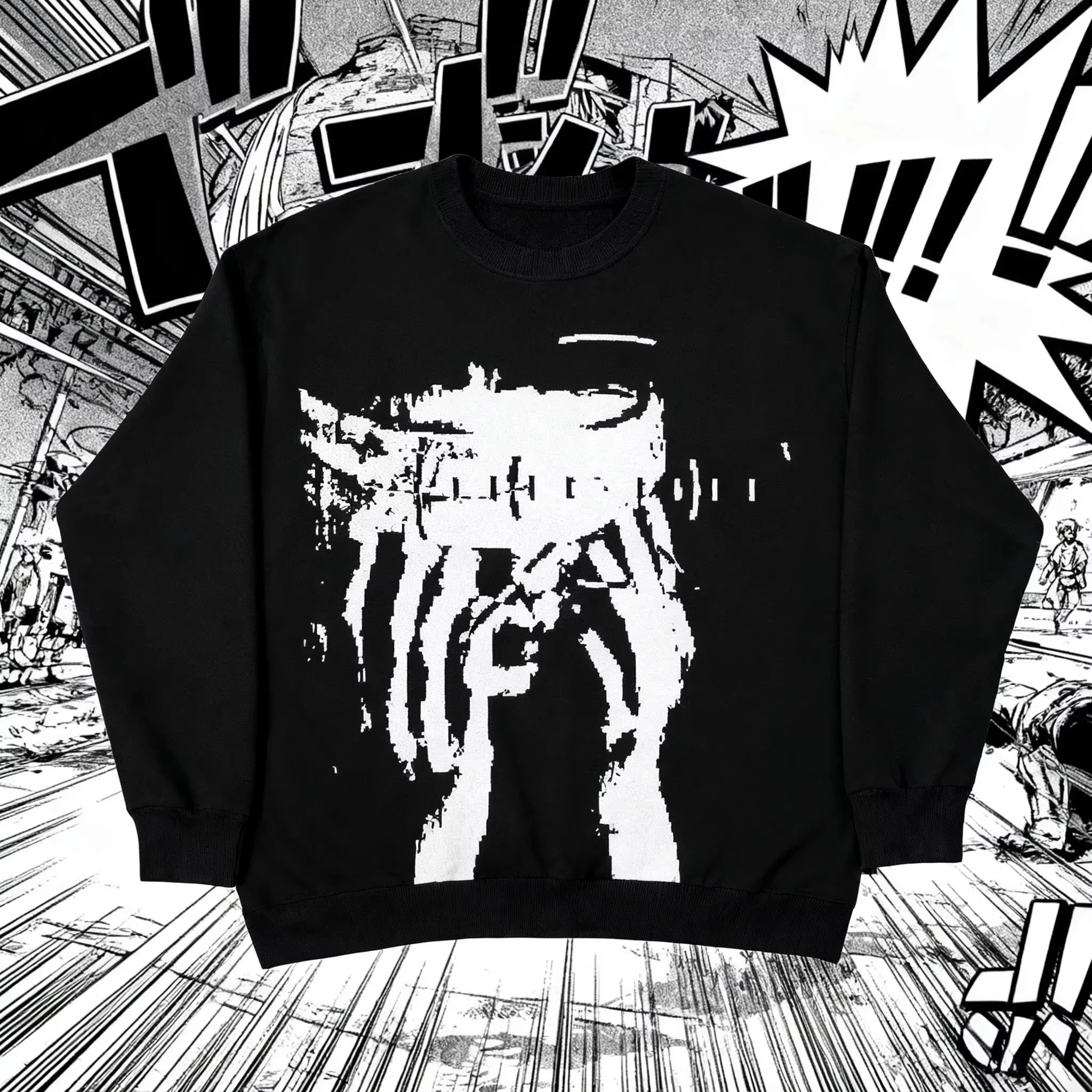 

American street hip-hop Harajuku knitted sweater male Gothic cartoon printed winter pullover sweater