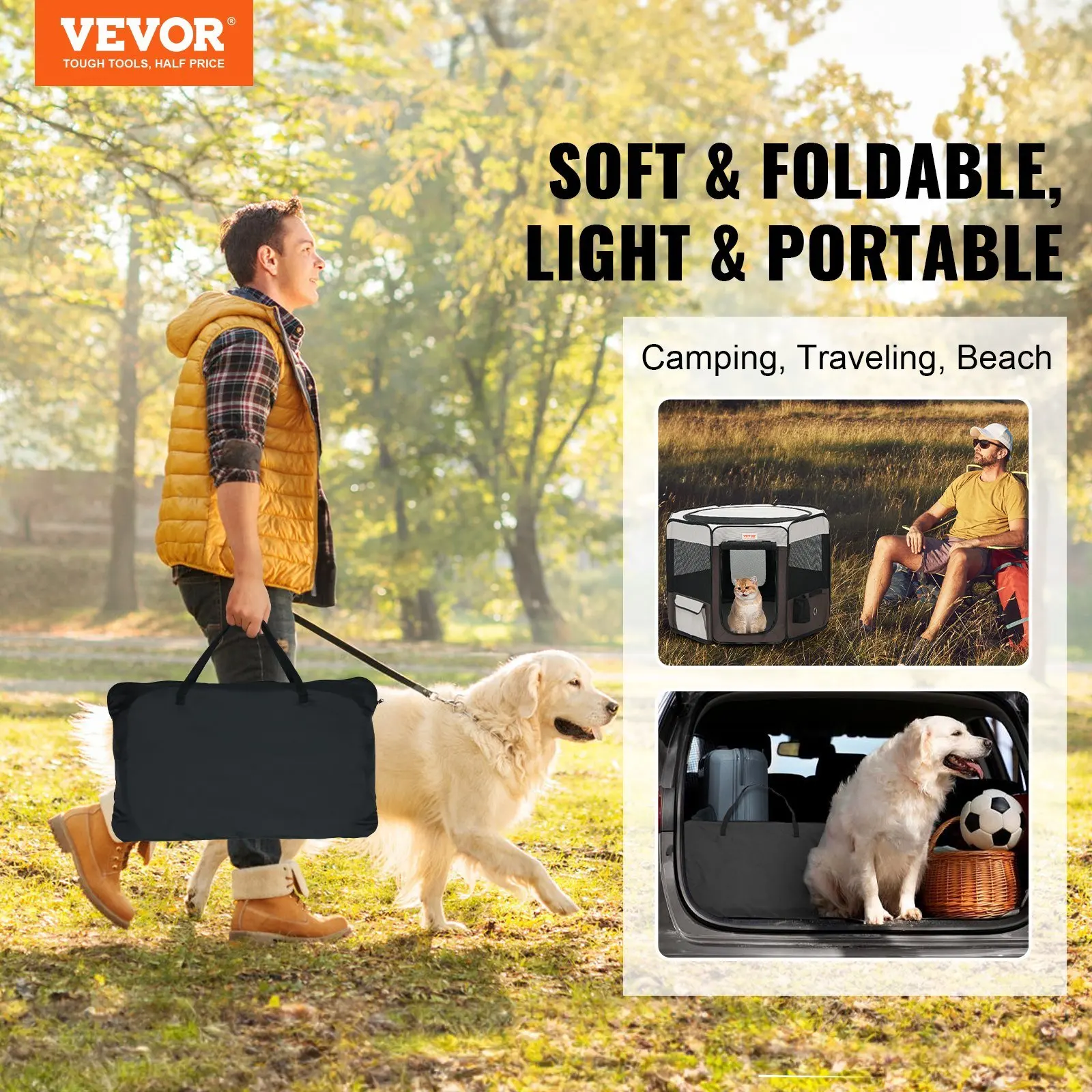 VEVOR Foldable Pet Playpen, 36 inch Portable Dog Playpen, Crate Kennel for Puppy, Dog, Cat, Premium Waterproof 600D Oxford Cloth