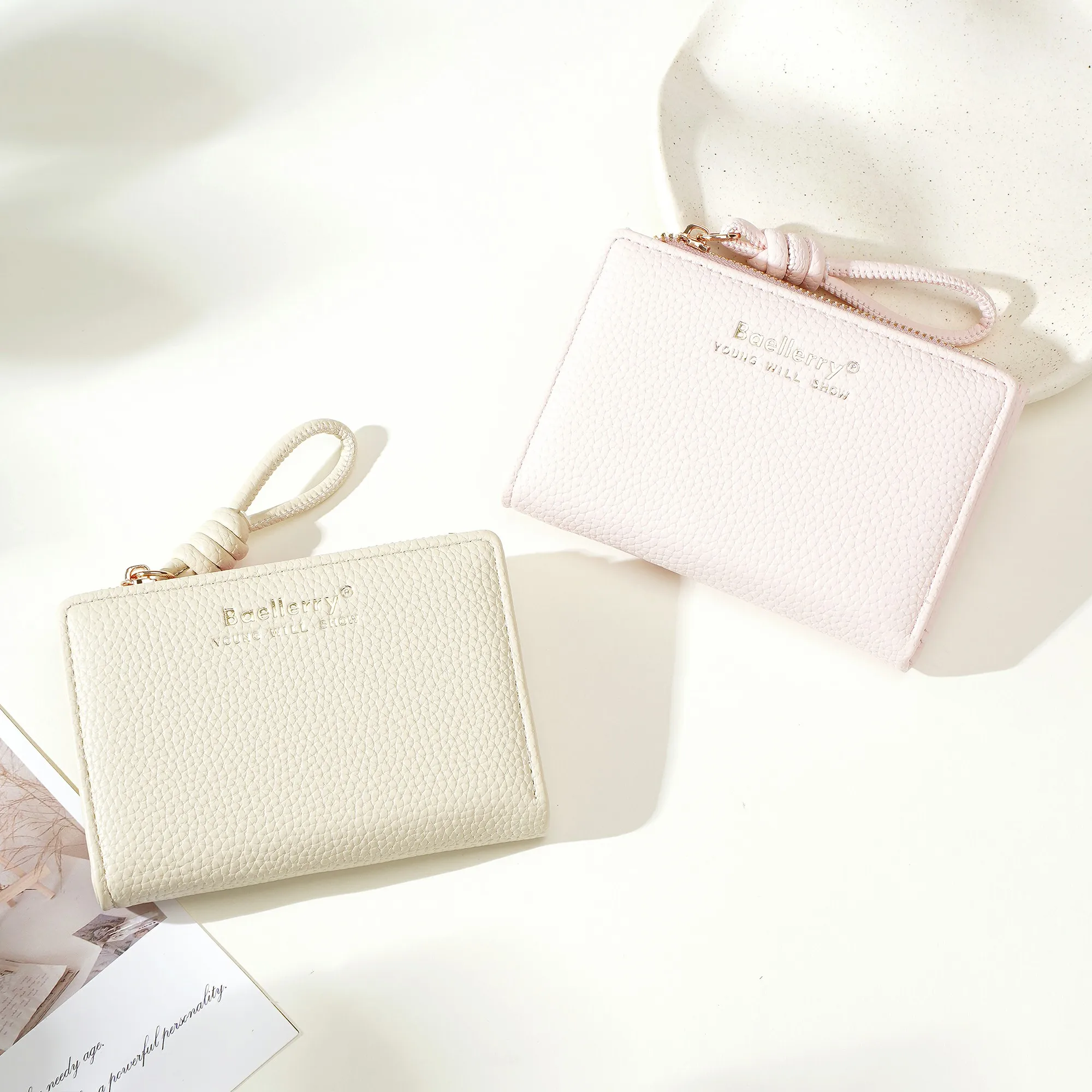 1 Stück – Baellerry Damen-Kurzgeldbörse, aus PU-Leder mit Handgelenkschlaufe, lässige Geldbörse mit Lychee-Muster, leicht, elegant, minimalistischer Stil, Alltagsgeldbörse – Detail 15