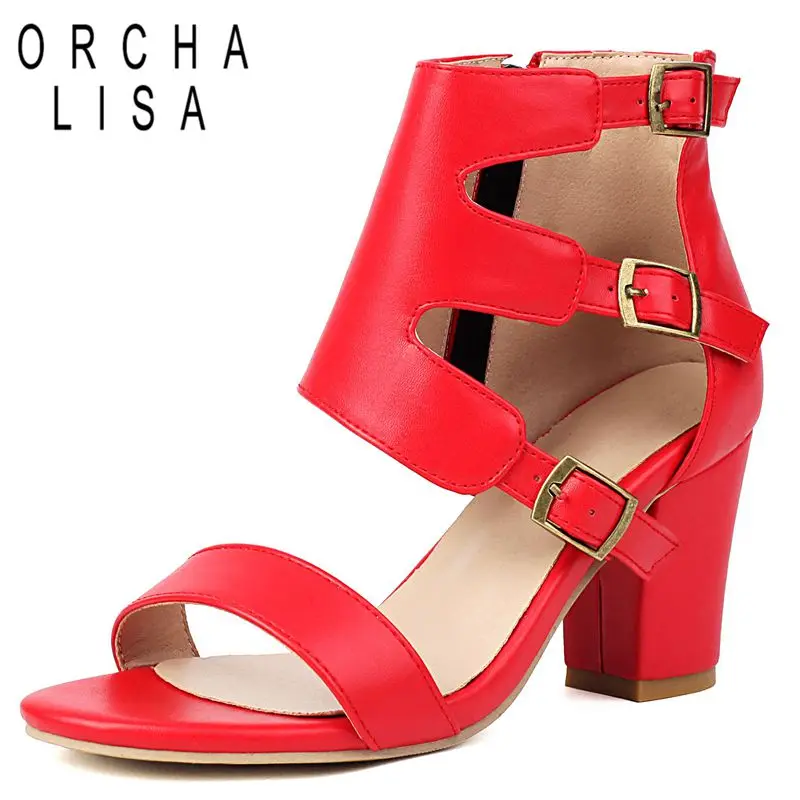 

ORCHA LISA Брендовые повседневные женские сандалии с открытым носком на массивном каблуке 7,5 см, застежка-молния, ремень с пряжкой, большой размер 45, 46 47 48, повседневная летняя обувь