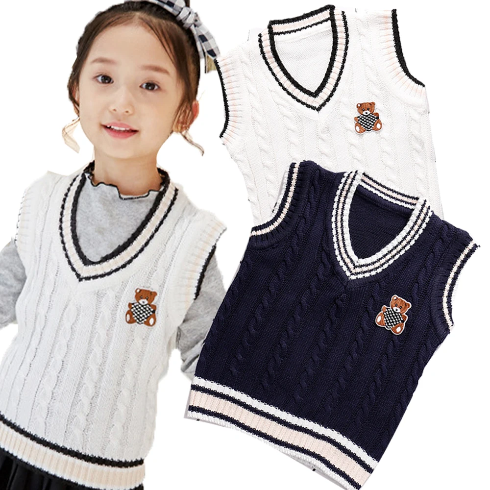 2024 New Little Children's Spring Autumn Baby College Style Waistcoat Fashion Boy Vest Clothing Bear Printed Coat 2 to 8 Years