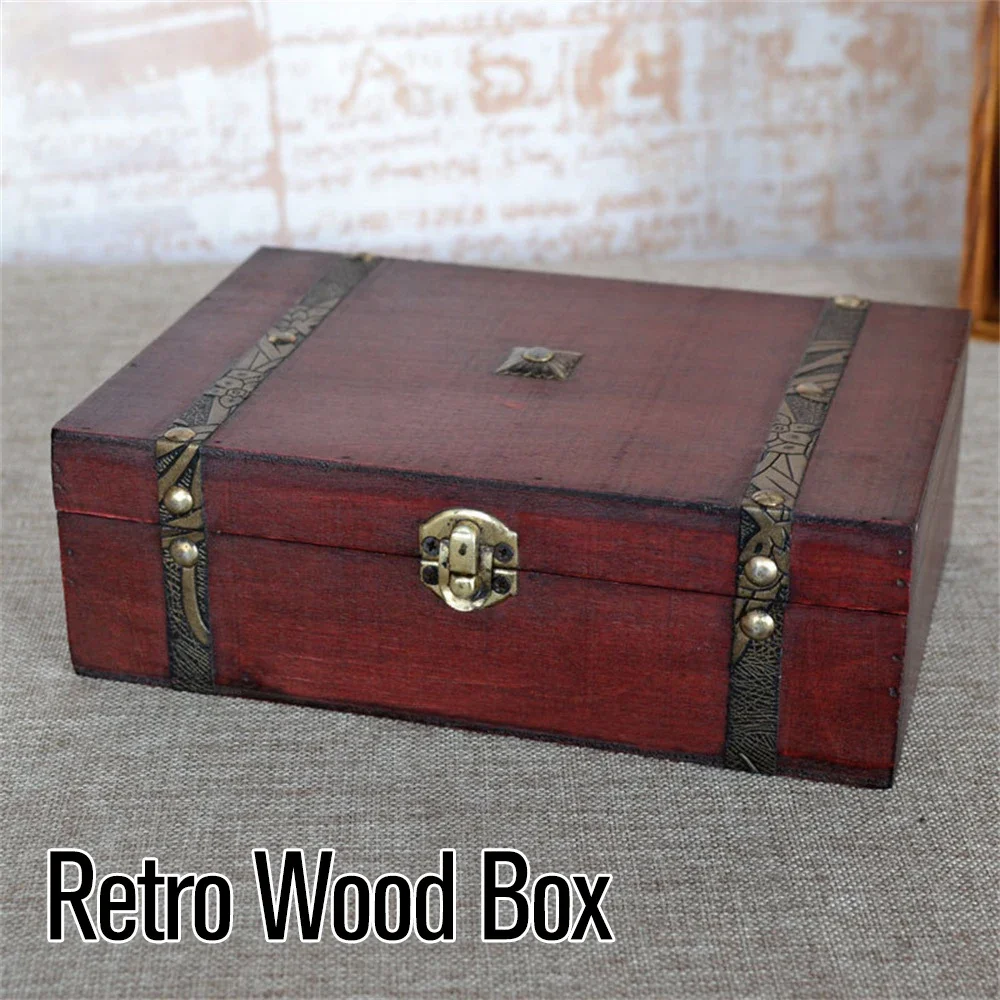 Vintage Wooden Treasure Chest Jewelry Storage Box