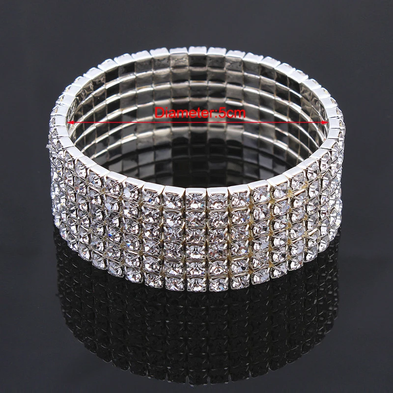 Klassisches mehrfach glänzendes Strass-Kristall-Stretch-Armband für Frauen und Mädchen, Braut, Hochzeit, elastisches Armband, Gold- und Silberfarbe – Detail 5
