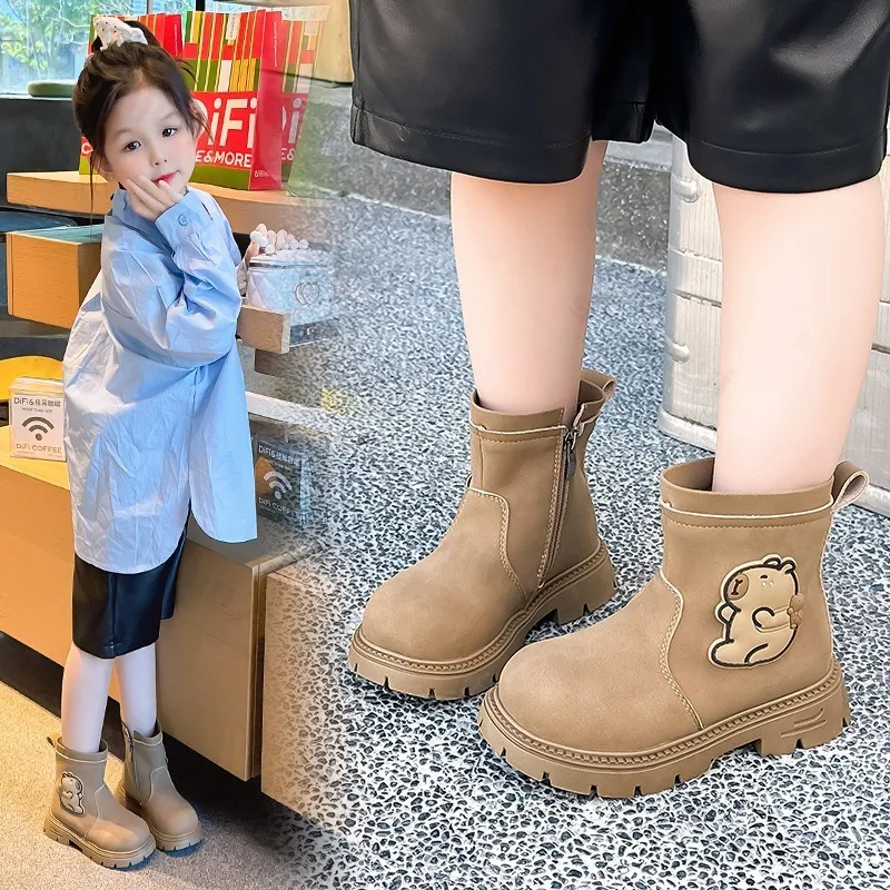 Capybara Children Ankle Boots Kids High Top Casual Sneakers Girls 2025 New Autumn Soft Sole Classic Toddler School Short Boots