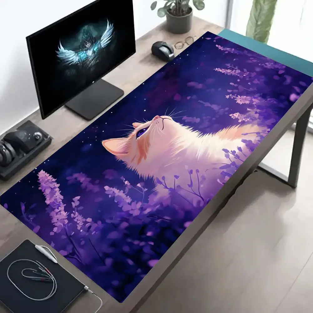 

Purple Cartoon Cat Mouse Pads Cute Cats Computer XXL Mausepad Company Desk Pad Large Size Kawaii Cushion Offices Accessories Rug