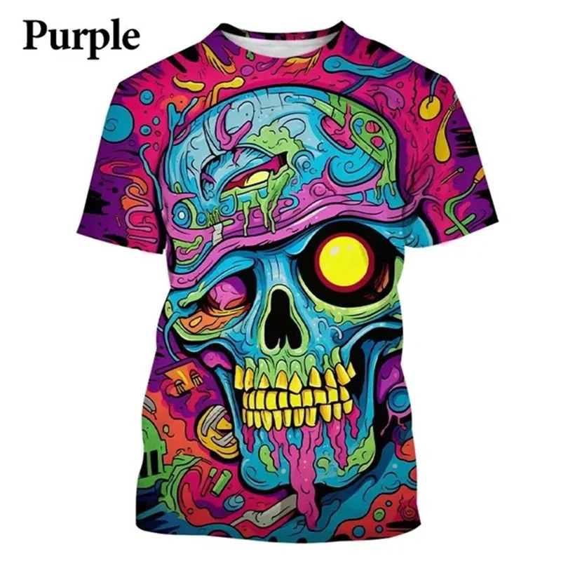 

Colorful Street Graffiti Hip-hop Cool Skull 3D Printing T Shirt Personalized Men's Fashionable Casual T-shirt Short-sleeved Tops