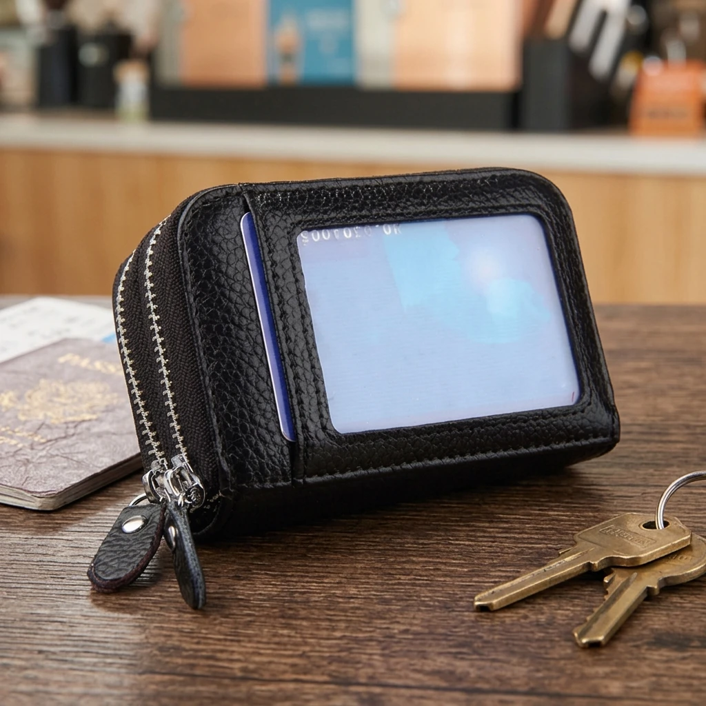 Anti-Theft Wallet Expandable RFID Blocking Card Holder for Travel Business Secure Synthetic Leather Coin Purse Durable