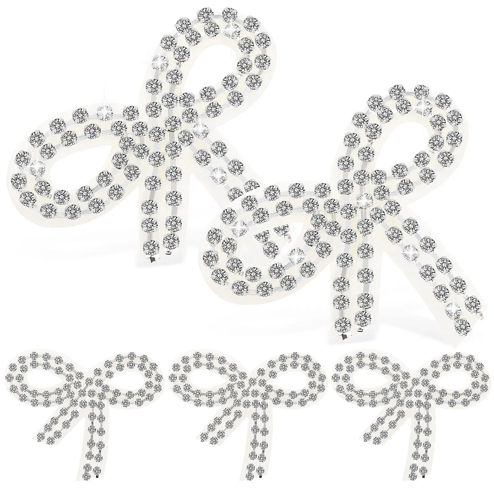 5 Pcs Beaded Bow Rhinestone Appliques Iron On Trim Crystal Cheer Knot Decoration Embellishment Shiny Garment Patch