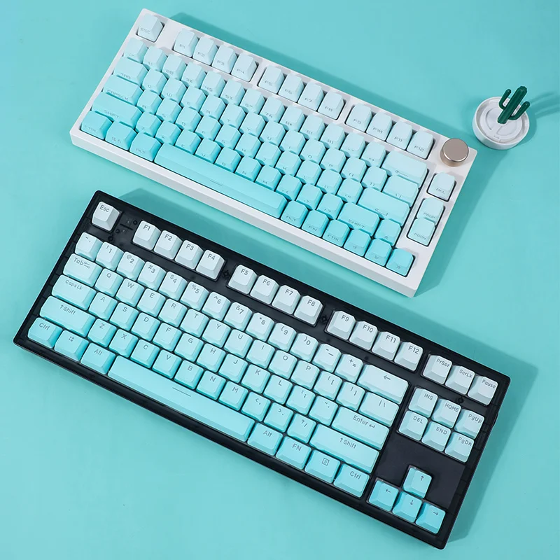 Imagem -03 - Mint Gradiente Keycaps para Teclado Mecânico Pbt Oem Luz Azul Retroiluminado Win Mac Side Top Print Gk61 68 75 80 96 98 100 134 Teclas