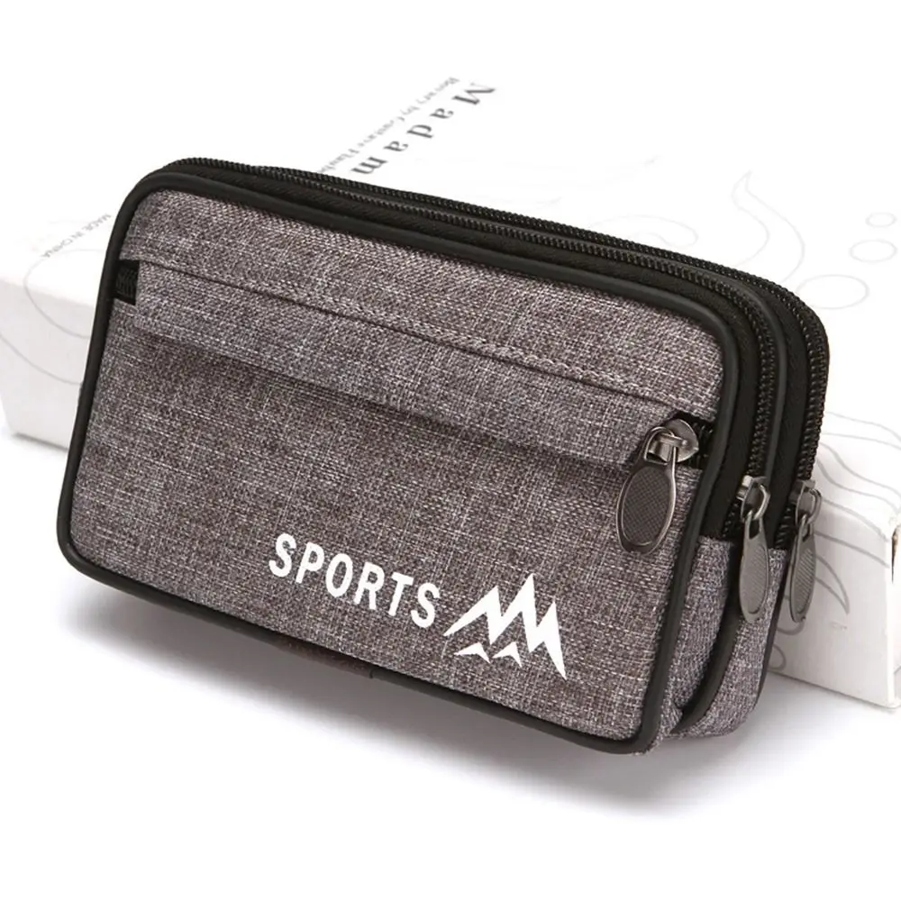 Durable Canvas Phone Waist Bag Zipper Multiple Layers Phone Case Modern Universal Belt Hanging Pouch Men's