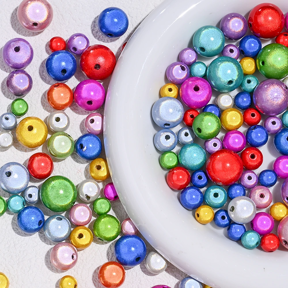 10-50 Stück 8/10/12/14/16MM Gemischte Acrylperlen Bunte Runde Mattierte Schimmernde Lose Zwischenperlen für DIY Schmuckherstellung und Bastelarbeiten – Detail 3