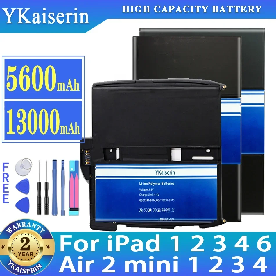 YKaiserin Battery For iPad 1 2 3 4 6 Air 2 mini 1 2 3 4 A1315 A1219 A1395 A1396 A1403 A1416 A1547 A1566 A1432 A1445 A1490 A1538