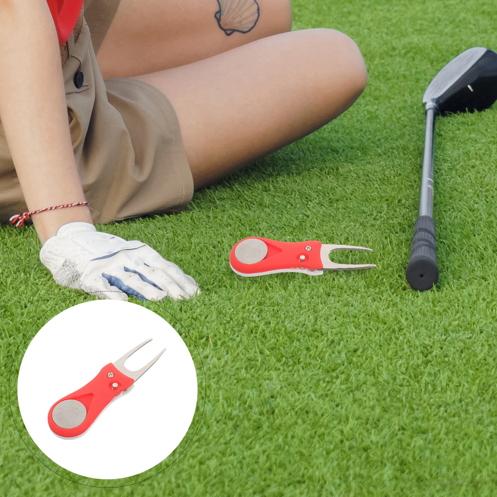 

Foldable Golf Fork White Red Lawn Repair Pop up Divot Tool Portable Portable Golfing Tool Golfing Grass Marker
