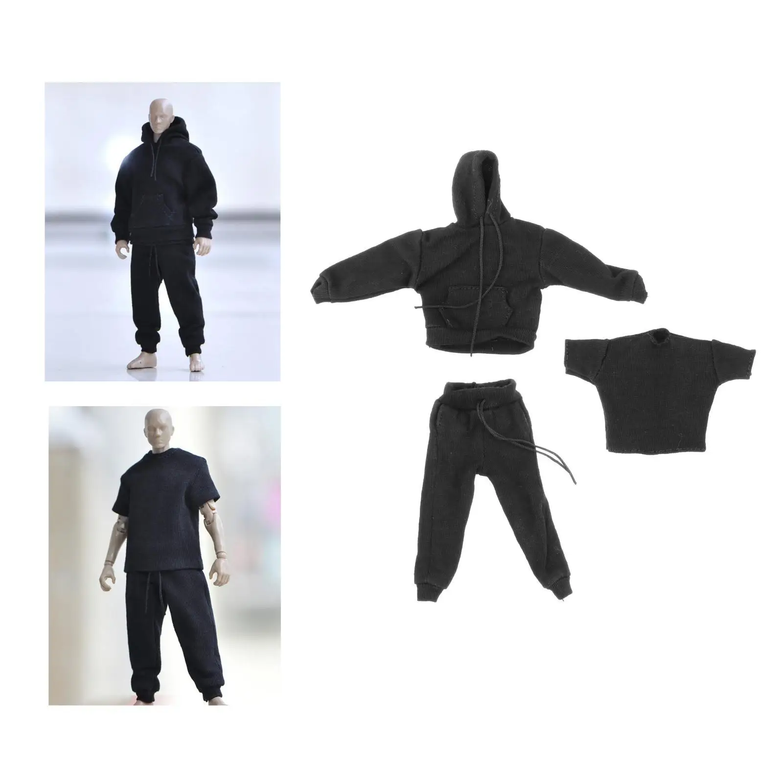 3x 1/6 Mans Sweatshirt Hosen Outfit für DID 2'' Actionfigur Kleidung