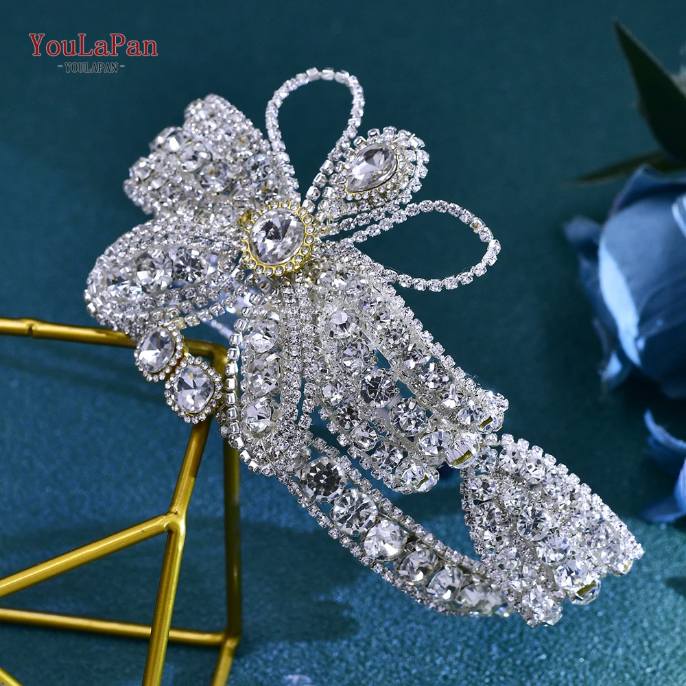 YouLaPan Luxury Wedding Crown Headband Bling Rhinestone Women's Wedding Adornment Wedding Crown for Bride Hair Accessories HP705