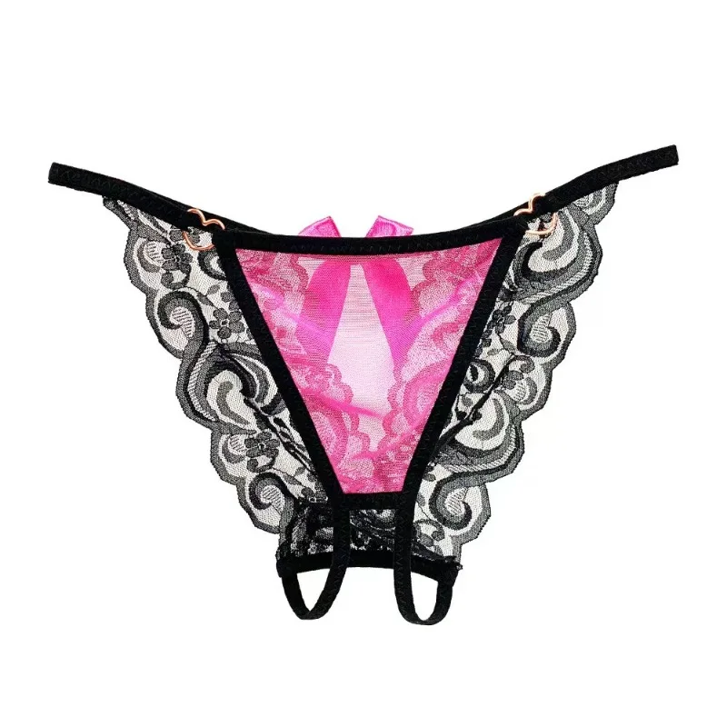 Sexy Women Thong Pants Temptation To Open Gear Hollow Out Briefs Perspective Lace Bow Underwear Low Waist Shorts Erotic Lingerie