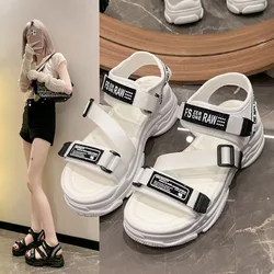 Aphixta 2024 New Summer Hook & Loop Platform Sandals Women Beach Cool 3cm Heel Shoes Letters Slides Plus Size