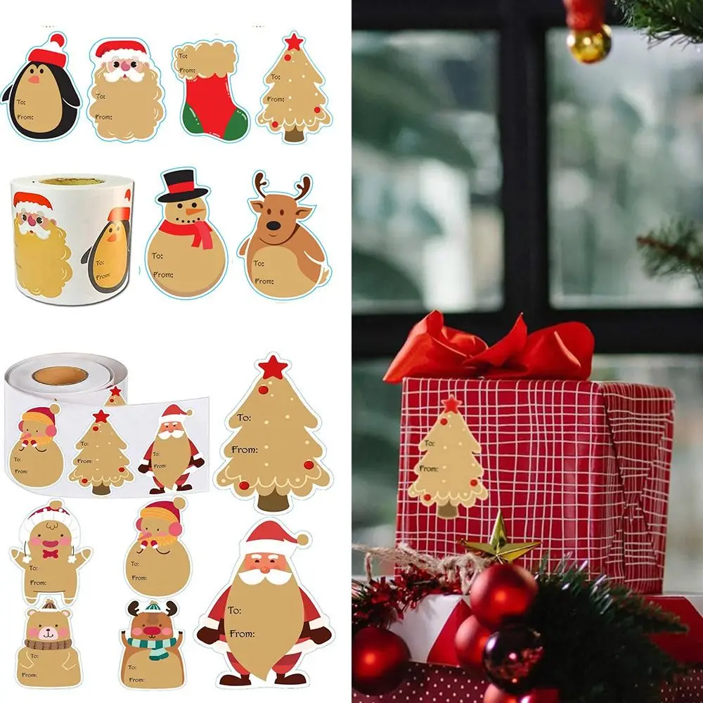 200 pçs papel kraft adesivo de natal boneco de neve veados árvore dos desenhos animados papai noel pacote etiqueta decorativa festival suprimentos removível