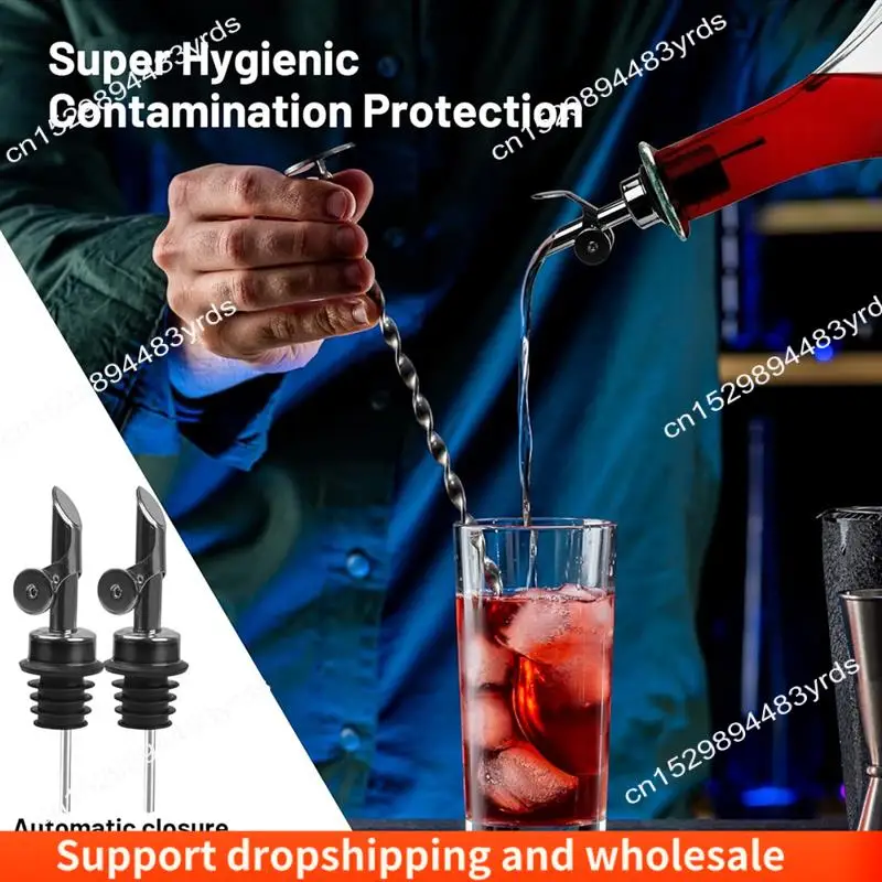 AA86 Liquor Pour Spout For Bottles, Hygienic Quick Bottle Pourer With Adapters For Large Neck Bottles, Auto-Open/Close