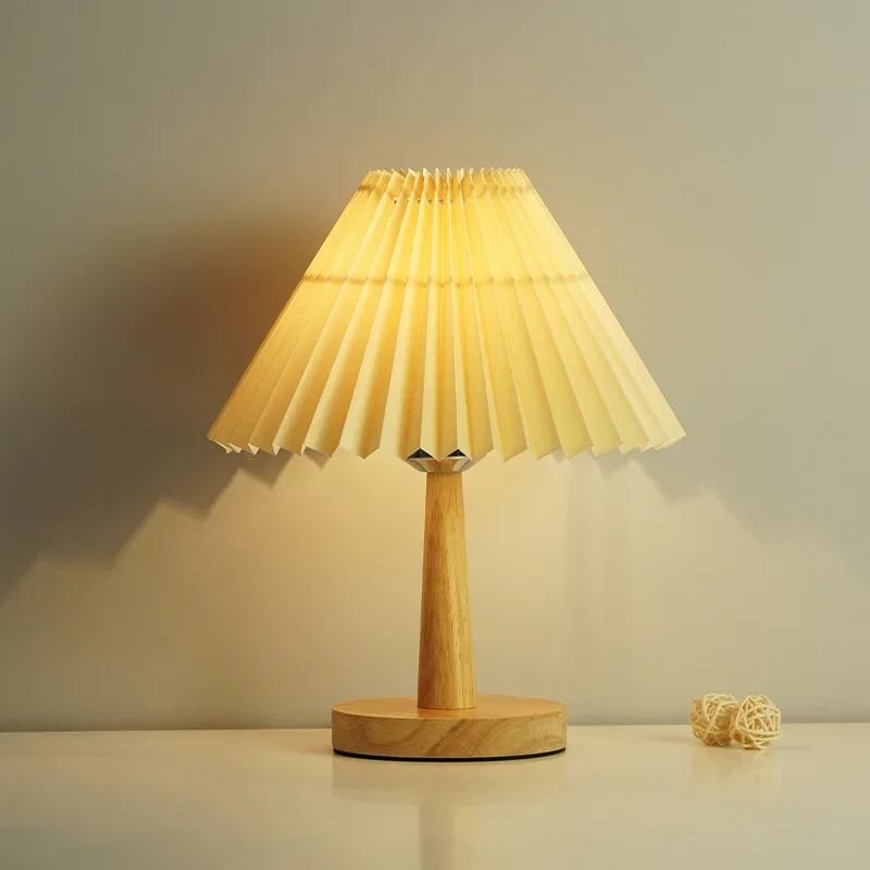 Vintage pleated Bedside Night Light simplicity bedroom decorative table lamp umbrella-shaped creative table lamps