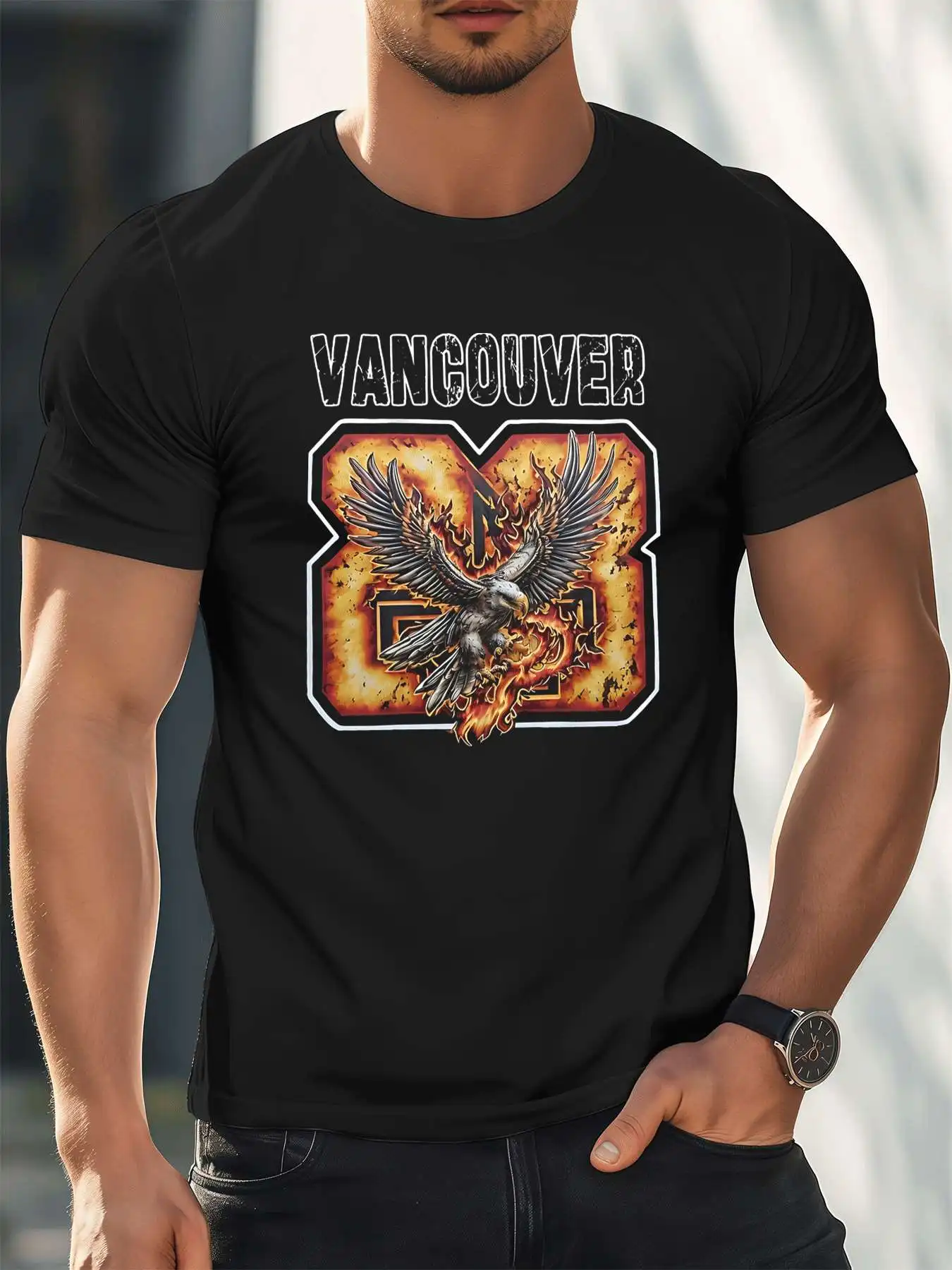 Vancouver Eagle Graphic Tee  Men's 220gsm New Summer Casual Crew Neck Pure Cotton Short-Sleeved T-Shirt