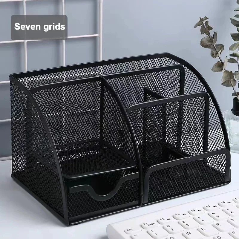 1PC Pen Holder Large Capacity Metal Desktop Storage Box for Office and School Supplies