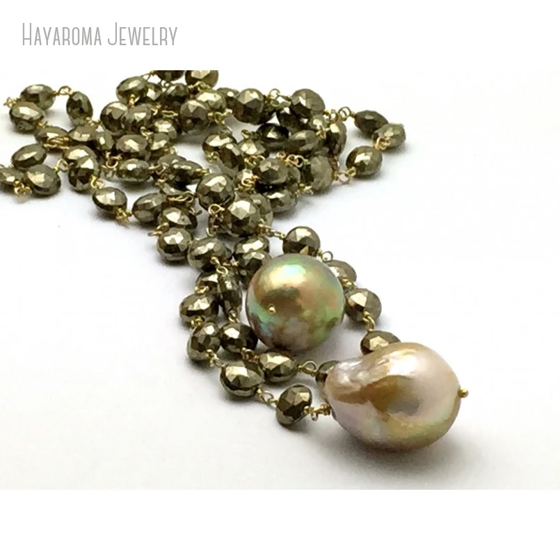 10Pcs Pyrite Large Baroque Pearl Lariat Necklace Women Boho Chic Minimalist Jewelry