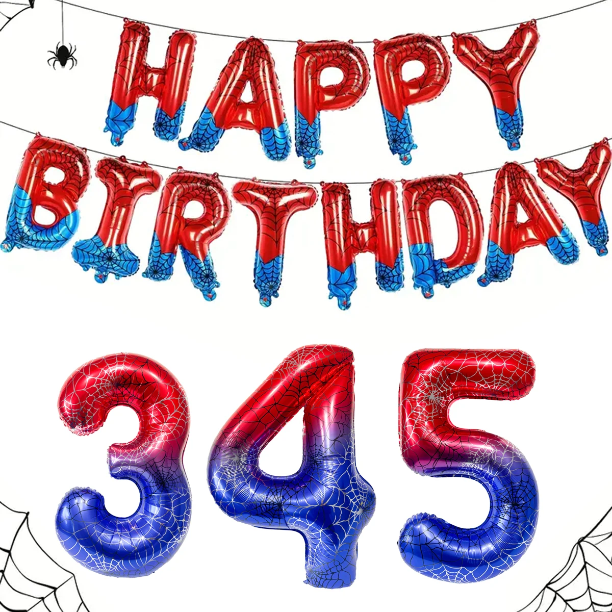 Spider Theme Happy Birthday Banner Party Decorations Balloons Letters Signs Superhero Party Supplies for Boy