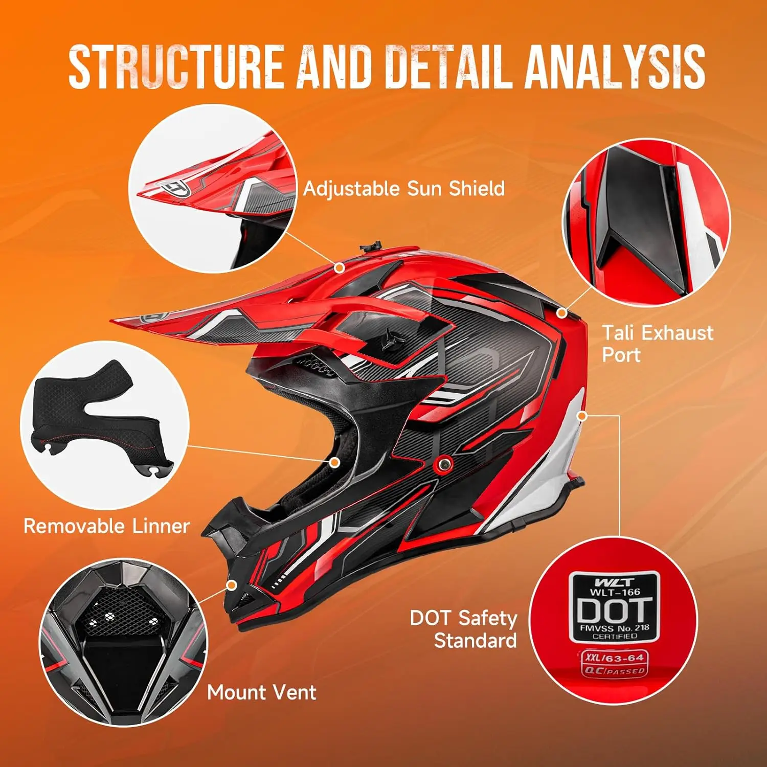 Adult Motocross Dirt Bike Helmet with Goggle, Gloves & Mask Dirt Bike ATV Helmet for Unisex-Adult Men Women Adjustable Sun Visor