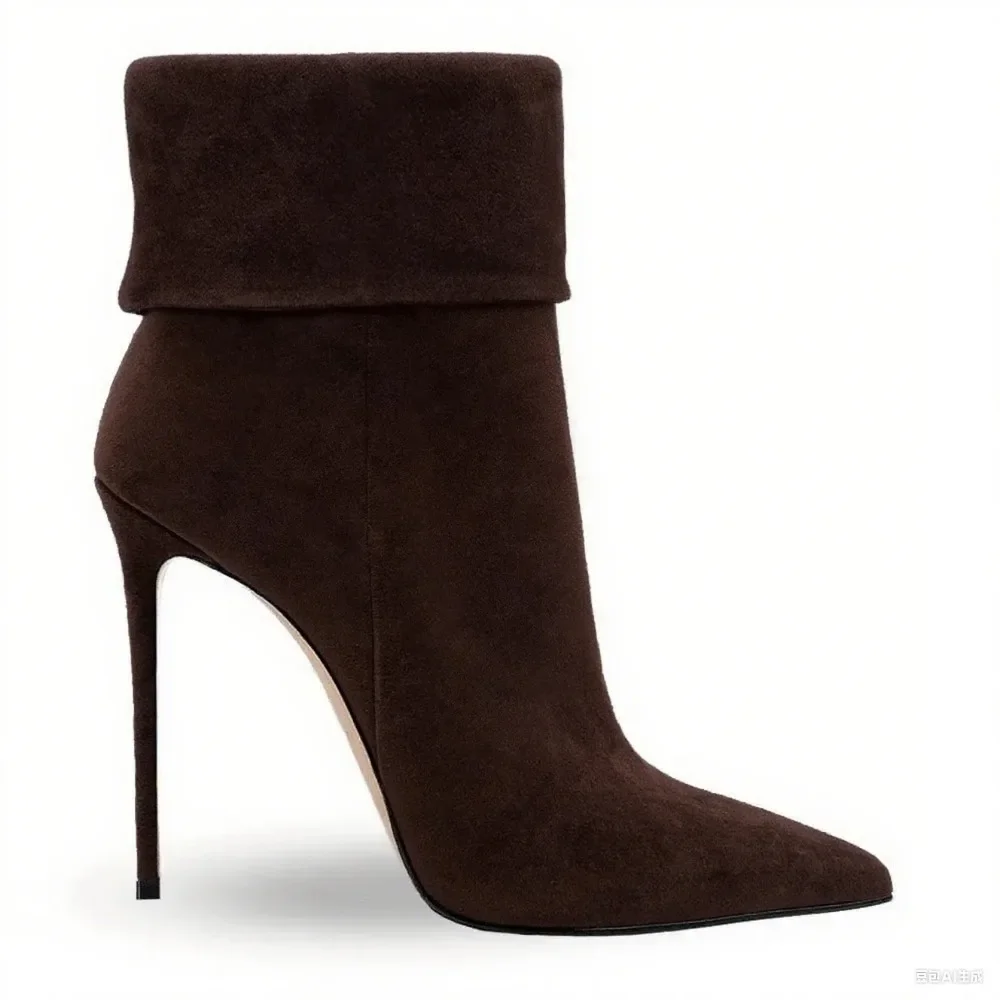 Chic Minimalist Pointed Toe Cuff Boots with Side Zip, Western-Inspired Sleek Heels for Party, Date & Daily Urban Wear view 2