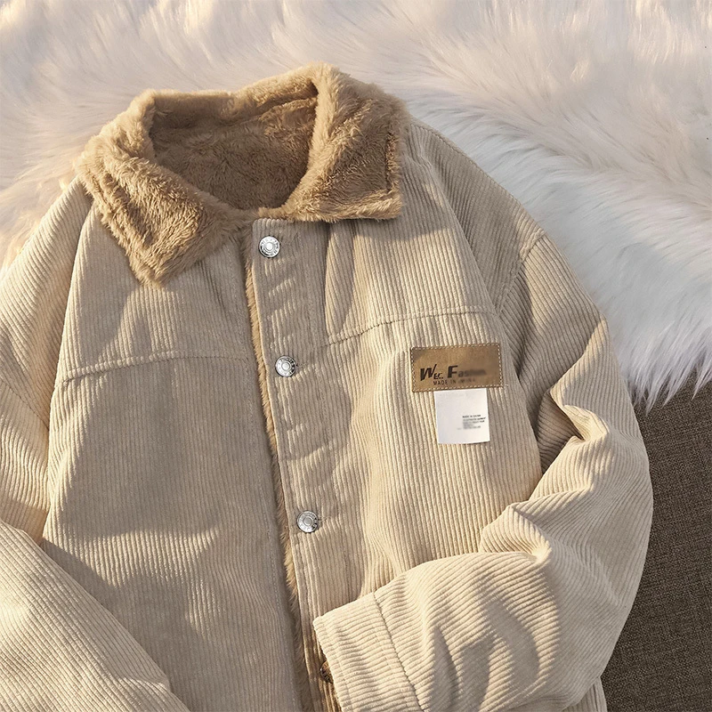 

Ретро-куртка в гонконгском стиле из вельвета с флисовой подкладкой, утепленная, для мужчин и женщин, повседневная, свободного кроя, модная зимняя куртка