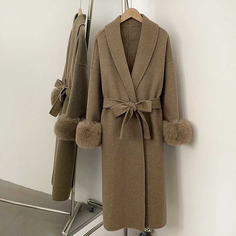 OFTBUY Women's Faux Fur Coat Long Fur Coat with Wool Coat and Artificial Fur Coat for Women Korean Popular Women's Clothes