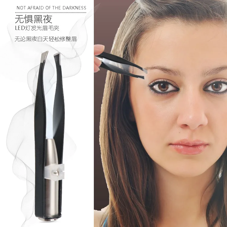 With LED Lamp Clip Eyebrow Tweezers Makeup Beauty Tools Hair Removal Clamp Mini Light Delicate Trimming
