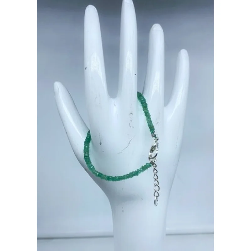 

Emerald Beaded Bracelet 7 Inch Round Faceted Gemstones with Silver Clasp