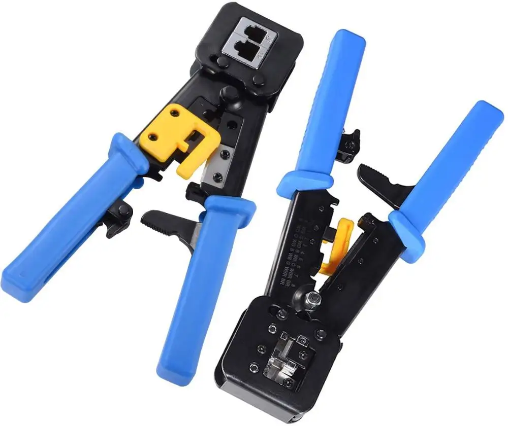 ZoeRax Modular RJ45 Crimp Tool for Pass-Through Cat5e Cat6 Connectors with Built-in Wire Cutter and Stripper