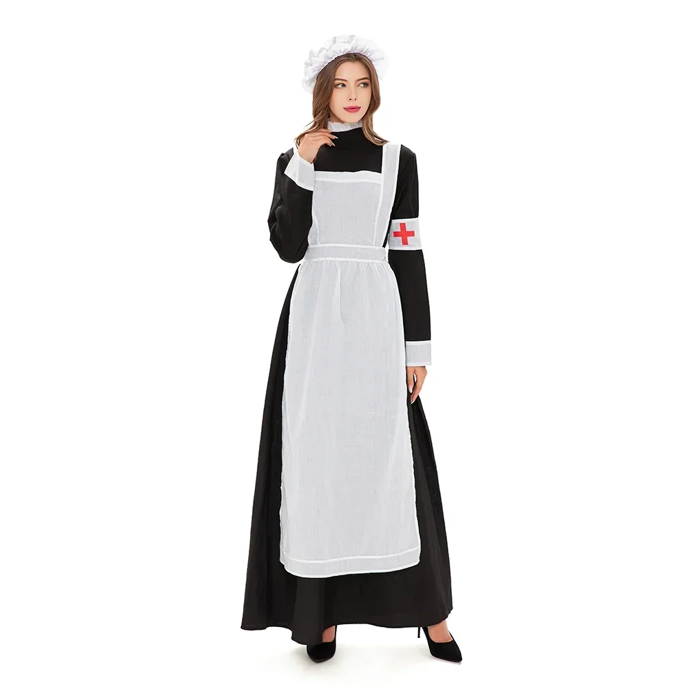 Costume d'infirmière médiévale pour Halloween Cosplay, nonne