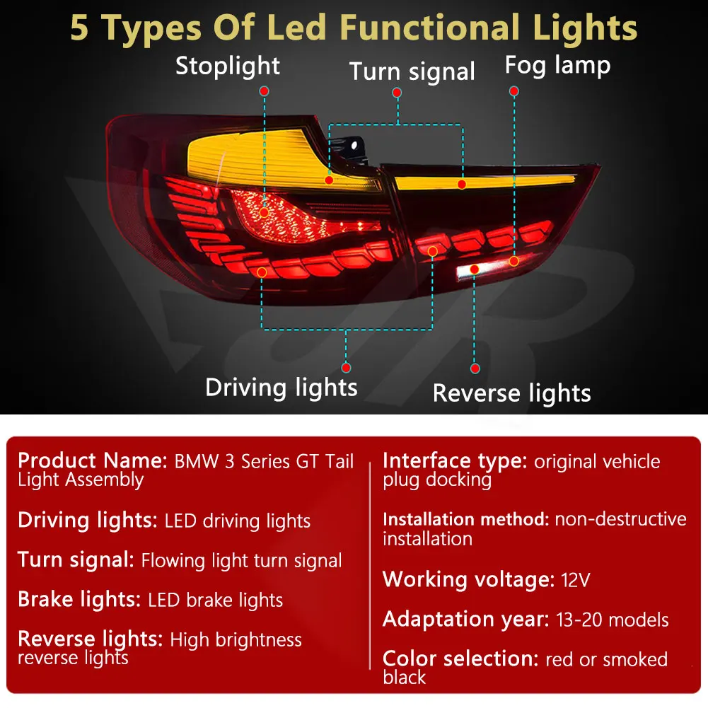 For BMW 3 Series GT 13-20 Taillight Assembly F34 Upgrade Led Dragon Scale Dynamic Driving Light Flowing Turn Tail Light 320 325