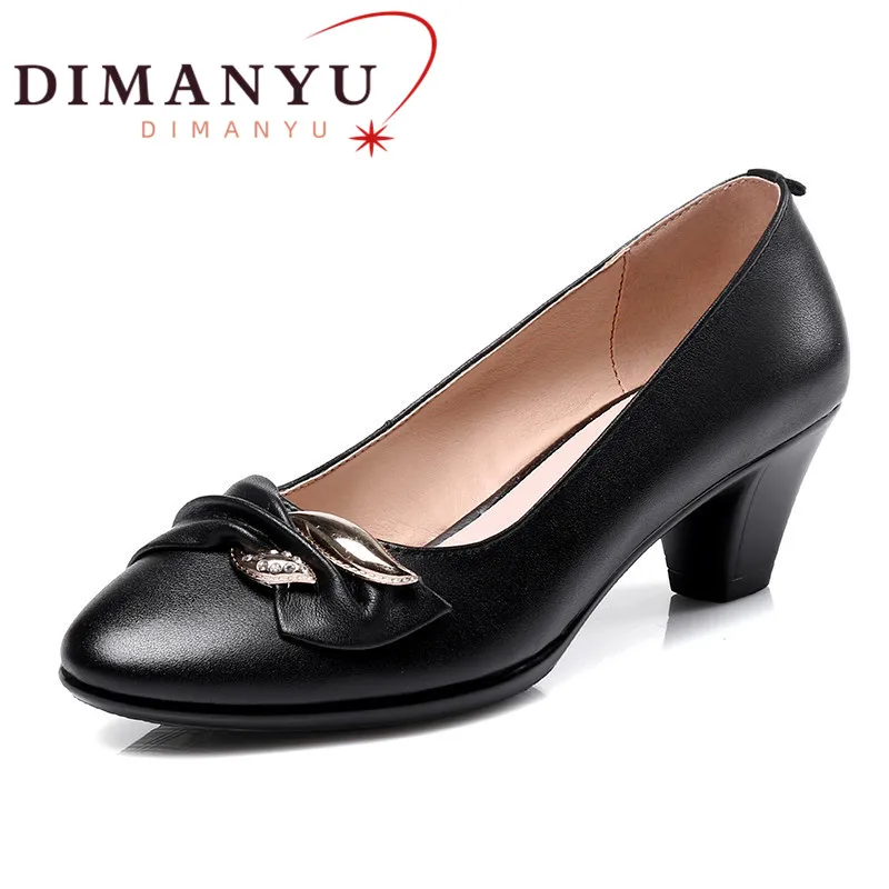 

DIMANYU Women Shoes Pumps Fashion Party Round Toe Gemiome Leather Spring Fall Shoes Classic Black For Office Lady Tenis Feminino