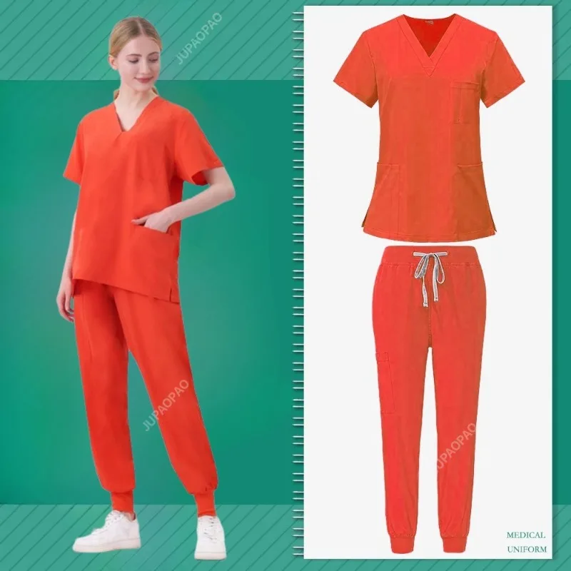 Multicolor Scrubs Uniform Short Sleeve Tops+Pants Nursing Uniform Women Pet Shop Doctor Scrub Medical Surgery Workwear Scrub Set