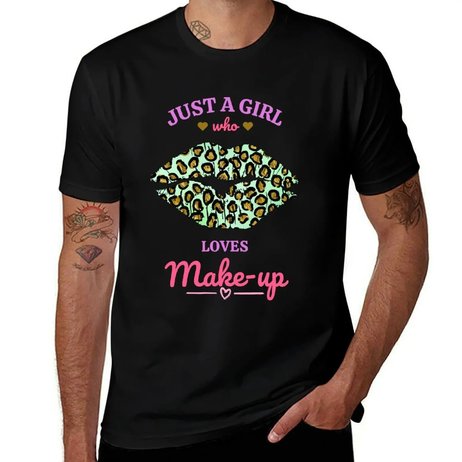 

Just a Girl Who Loves Makeup – Green Leopard Print Glam Lips Edition T-Shirt plus sizes t shirts for men graphic