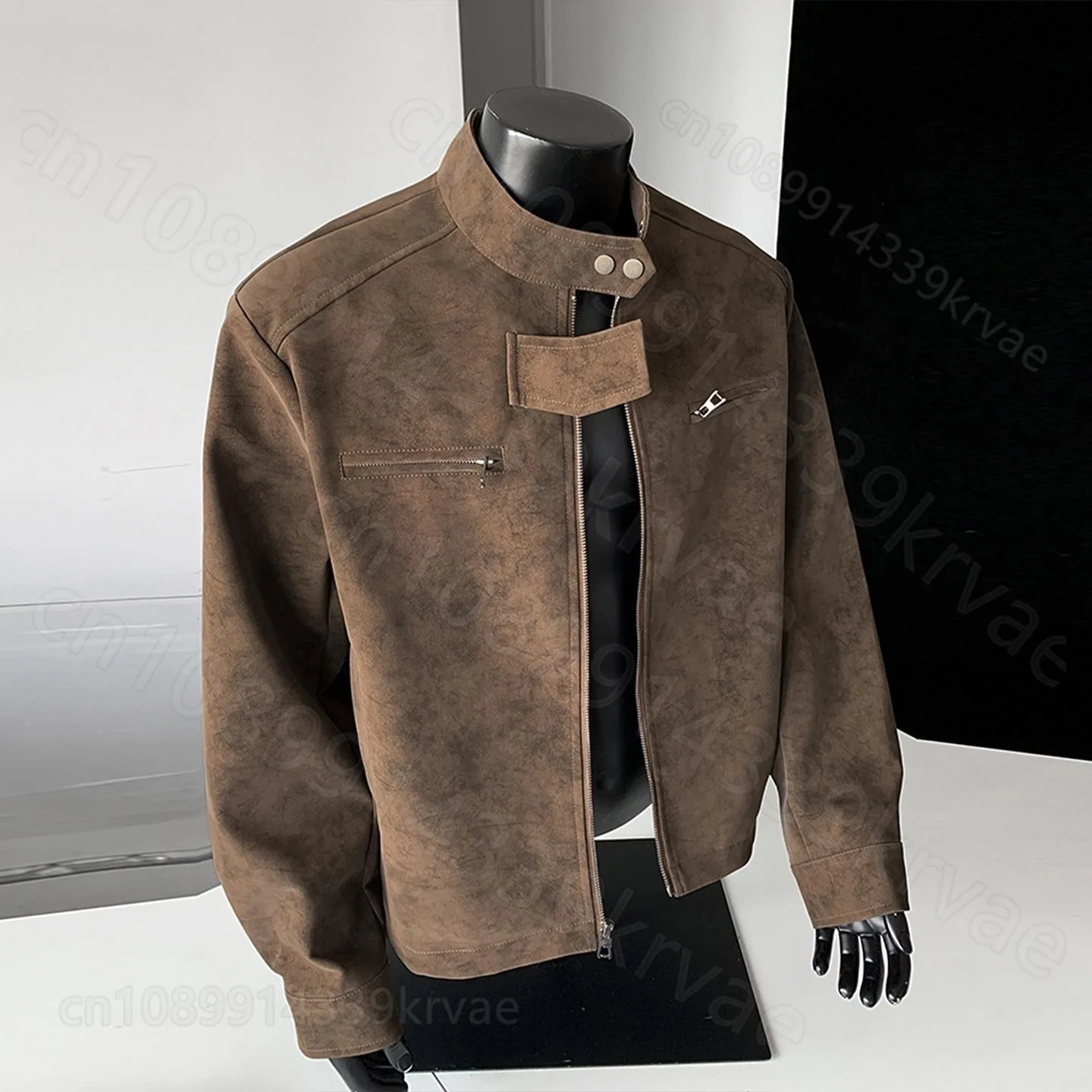Vintage PU leather jacket stand-up collar motorcycle jacket men's cleanfit loose casual versatile jacket motorcycle